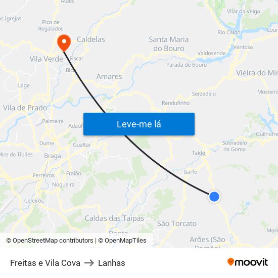 Freitas e Vila Cova to Lanhas map