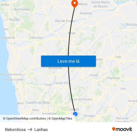 Rebordosa to Lanhas map