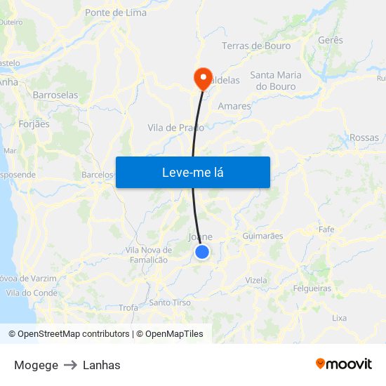 Mogege to Lanhas map