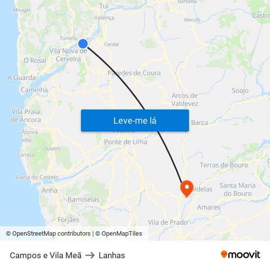Campos e Vila Meã to Lanhas map