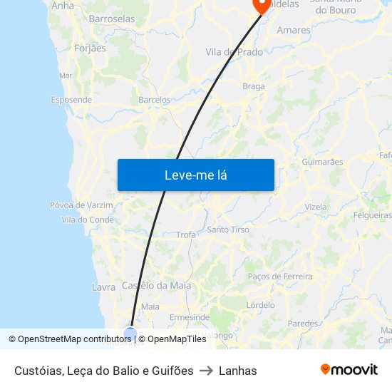 Custóias, Leça do Balio e Guifões to Lanhas map