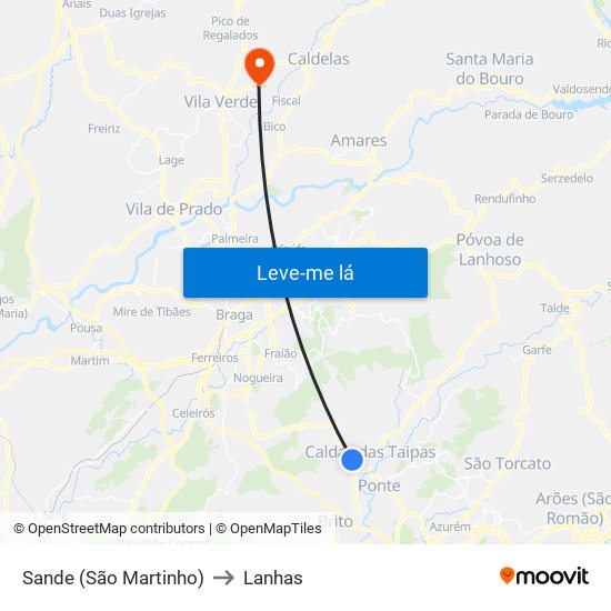 Sande (São Martinho) to Lanhas map