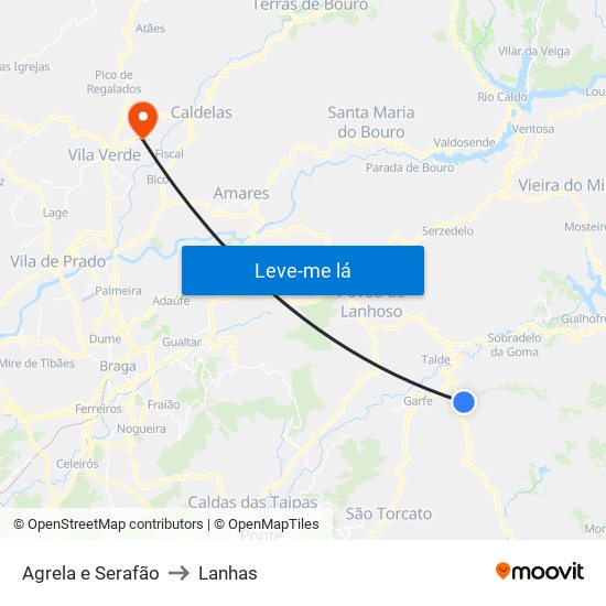 Agrela e Serafão to Lanhas map