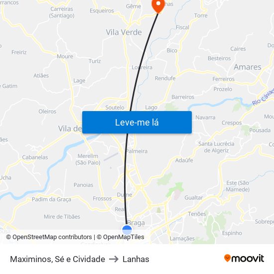 Maximinos, Sé e Cividade to Lanhas map