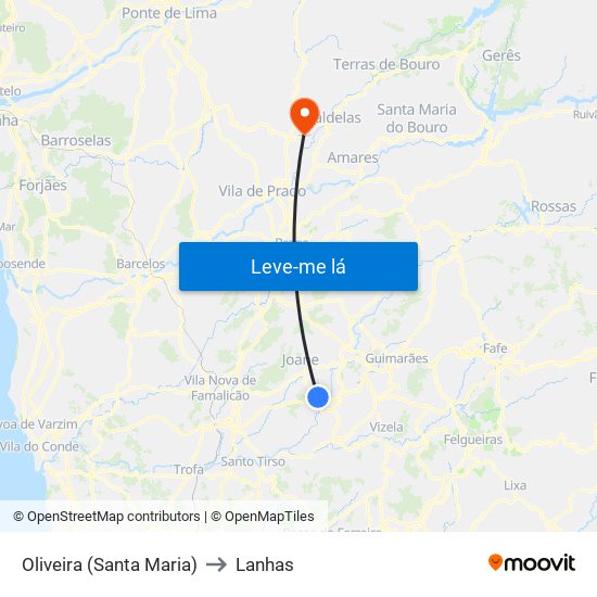 Oliveira (Santa Maria) to Lanhas map