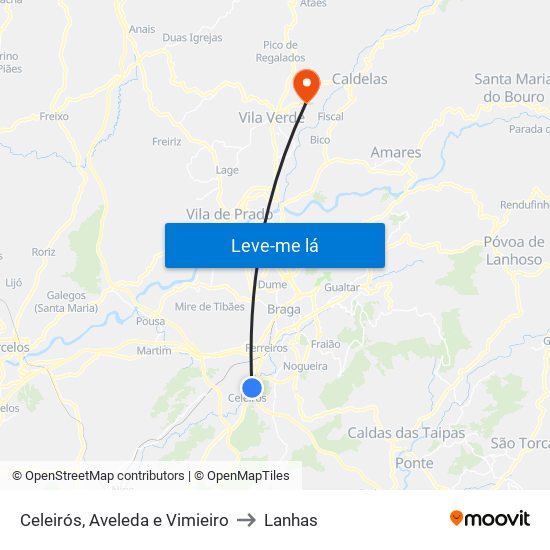 Celeirós, Aveleda e Vimieiro to Lanhas map