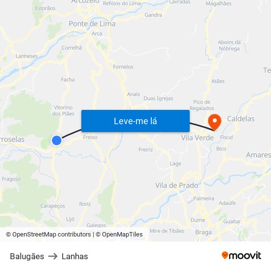 Balugães to Lanhas map