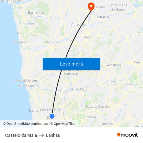 Castêlo da Maia to Lanhas map