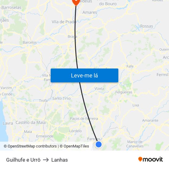 Guilhufe e Urrô to Lanhas map