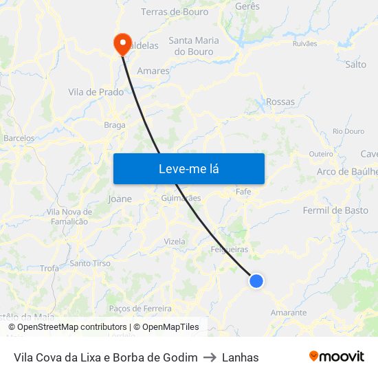 Vila Cova da Lixa e Borba de Godim to Lanhas map