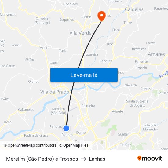 Merelim (São Pedro) e Frossos to Lanhas map