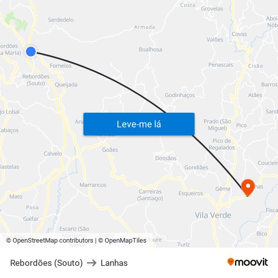 Rebordões (Souto) to Lanhas map