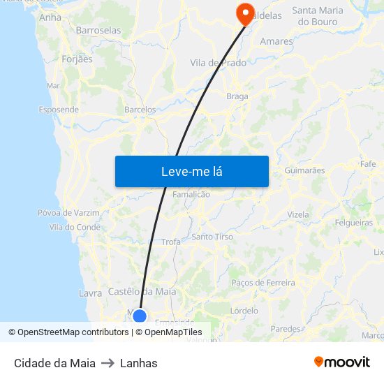 Cidade da Maia to Lanhas map