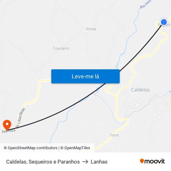 Caldelas, Sequeiros e Paranhos to Lanhas map