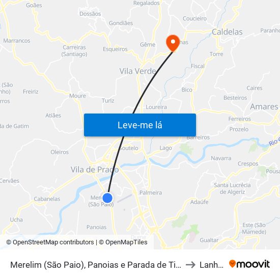Merelim (São Paio), Panoias e Parada de Tibães to Lanhas map