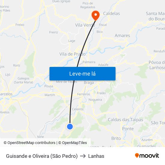 Guisande e Oliveira (São Pedro) to Lanhas map