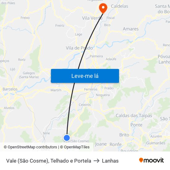 Vale (São Cosme), Telhado e Portela to Lanhas map