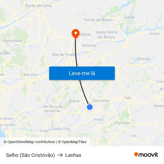 Selho (São Cristóvão) to Lanhas map