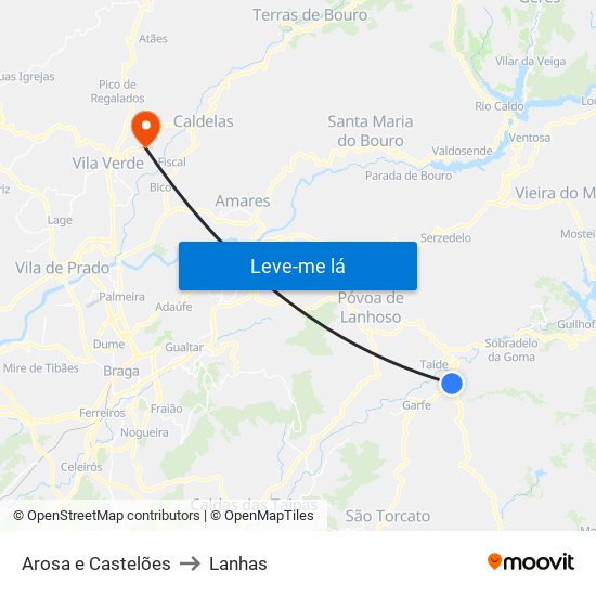 Arosa e Castelões to Lanhas map