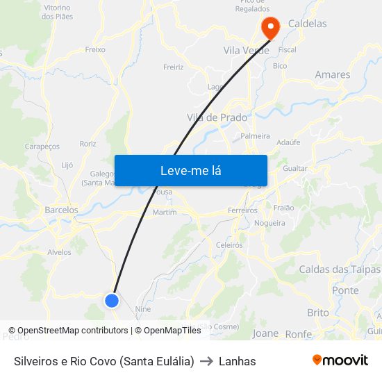 Silveiros e Rio Covo (Santa Eulália) to Lanhas map