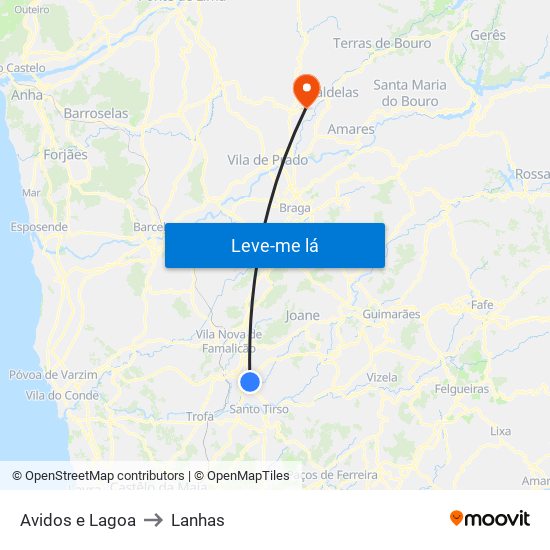 Avidos e Lagoa to Lanhas map