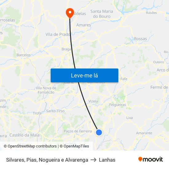 Silvares, Pias, Nogueira e Alvarenga to Lanhas map