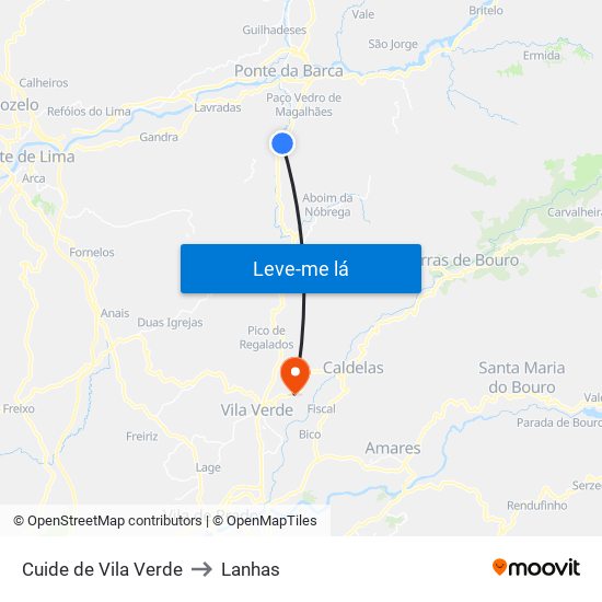 Cuide de Vila Verde to Lanhas map