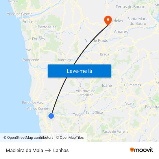 Macieira da Maia to Lanhas map