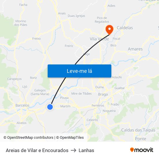 Areias de Vilar e Encourados to Lanhas map