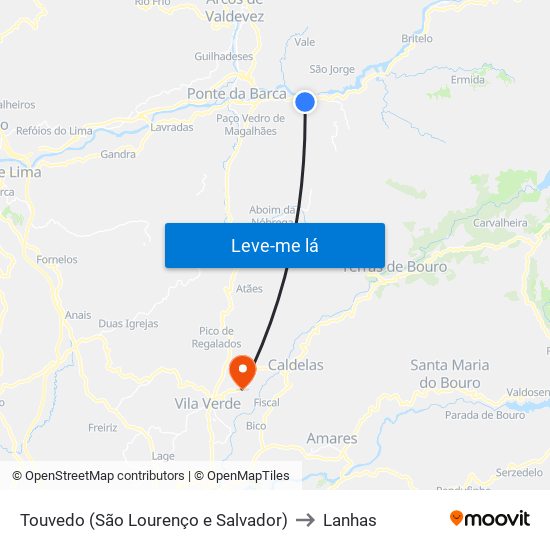 Touvedo (São Lourenço e Salvador) to Lanhas map