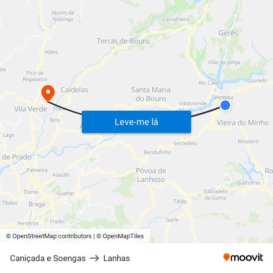 Caniçada e Soengas to Lanhas map