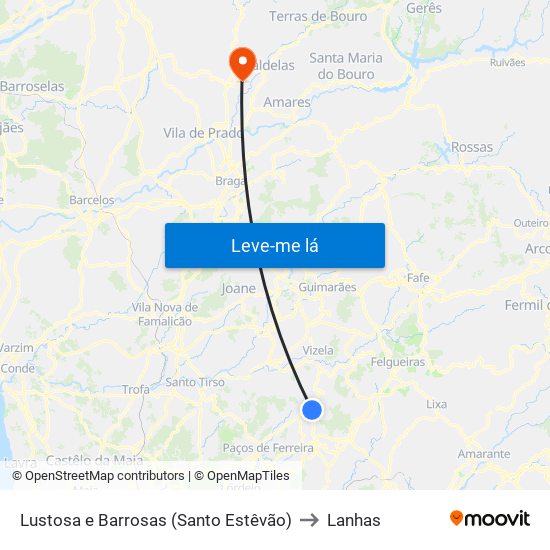 Lustosa e Barrosas (Santo Estêvão) to Lanhas map