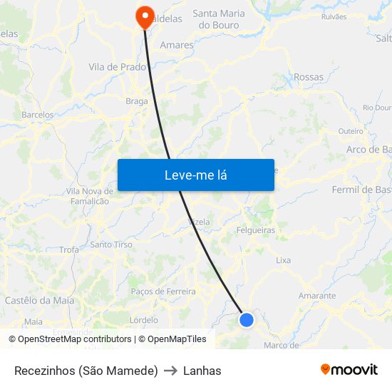 Recezinhos (São Mamede) to Lanhas map