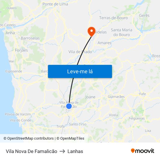 Vila Nova De Famalicão to Lanhas map