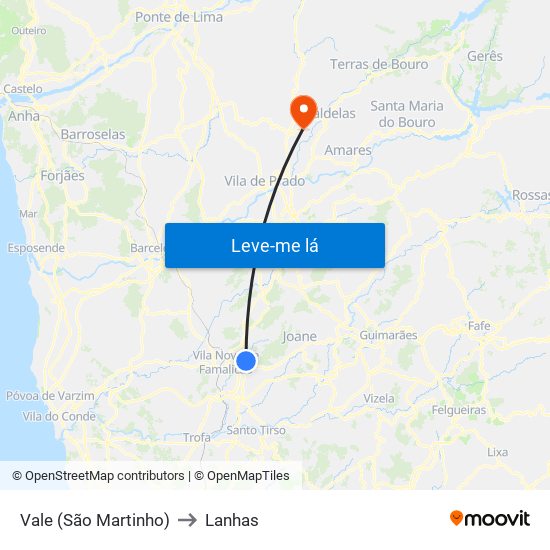 Vale (São Martinho) to Lanhas map