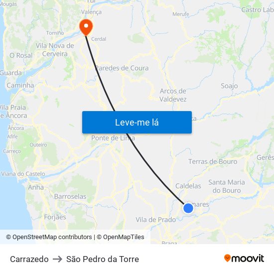 Carrazedo to São Pedro da Torre map