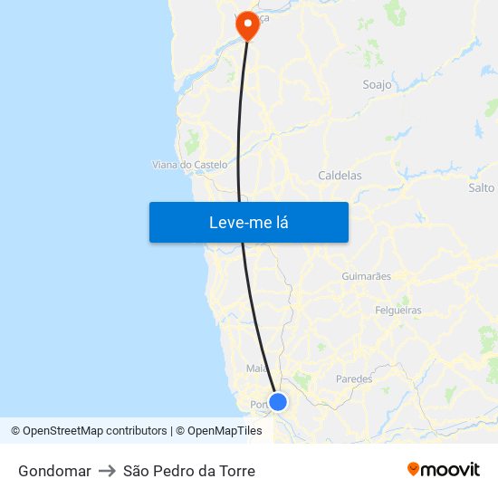 Gondomar to São Pedro da Torre map