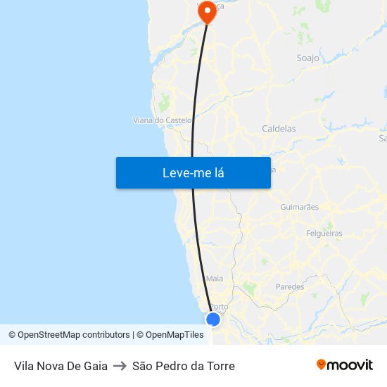 Vila Nova De Gaia to São Pedro da Torre map
