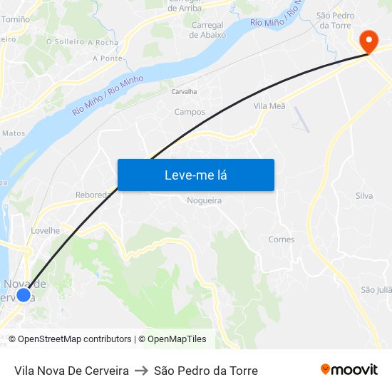 Vila Nova De Cerveira to São Pedro da Torre map