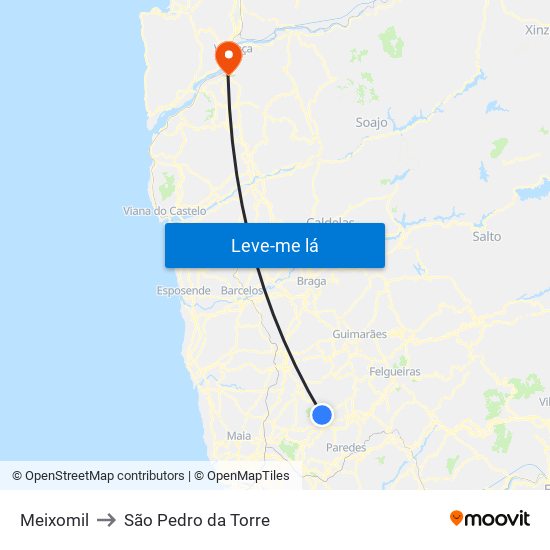 Meixomil to São Pedro da Torre map