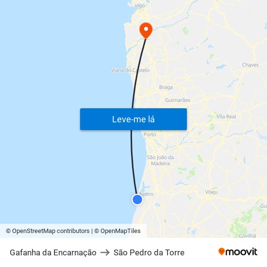 Gafanha da Encarnação to São Pedro da Torre map