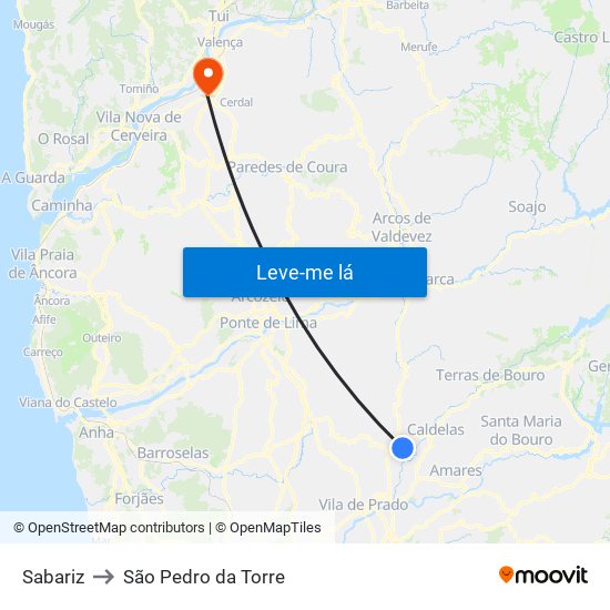 Sabariz to São Pedro da Torre map