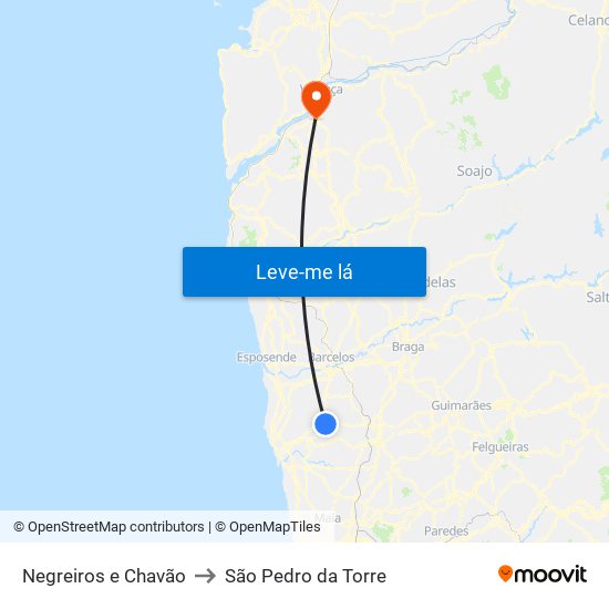 Negreiros e Chavão to São Pedro da Torre map