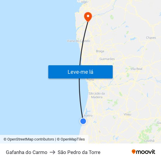 Gafanha do Carmo to São Pedro da Torre map