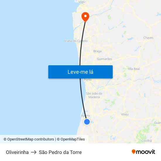 Oliveirinha to São Pedro da Torre map