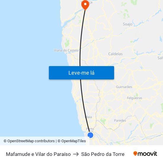 Mafamude e Vilar do Paraíso to São Pedro da Torre map