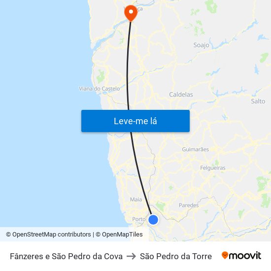 Fânzeres e São Pedro da Cova to São Pedro da Torre map