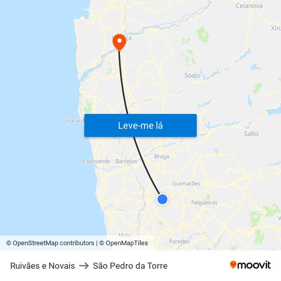 Ruivães e Novais to São Pedro da Torre map