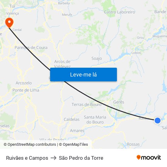 Ruivães e Campos to São Pedro da Torre map