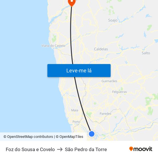 Foz do Sousa e Covelo to São Pedro da Torre map